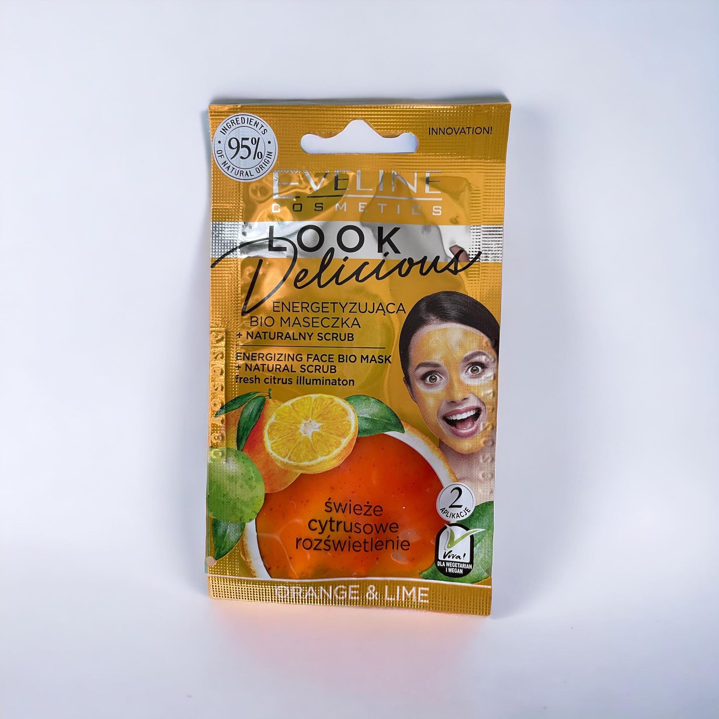 Eveline Bio mask with natural peeling, ORANGE&LIME Vegan formula, 10ml